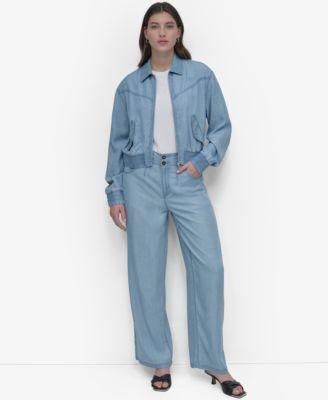 dkny womens chambray zip front bomber jacket chambray wide leg pants