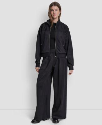 dkny womens full zip pinstripe track jacket straight leg pleated pinstripe pants