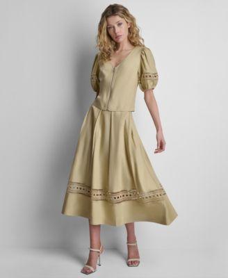 dkny womens linen lace blouse skirt