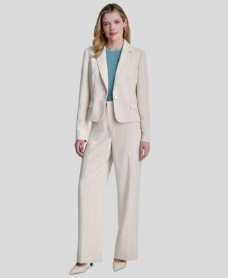 dkny womens long sleeve cropped blazer short sleeve knitted top straight fit pinstripe trouser pants