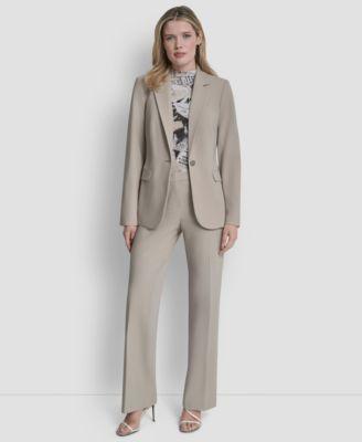 dkny womens newspaper print one button blazer modern fit front pleated trousers