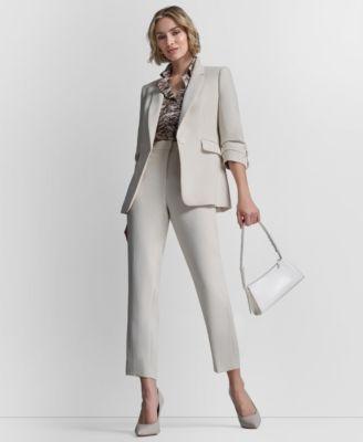 dkny womens notch collar one button jacket charm detailed ankle length pants collared button up blouse