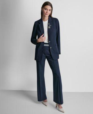 dkny womens notch lapel collar blazer mid rise straight leg pants