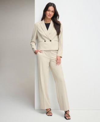 dkny womens peak lapel blazer sleeveless pleated neck top high rise wide leg pants