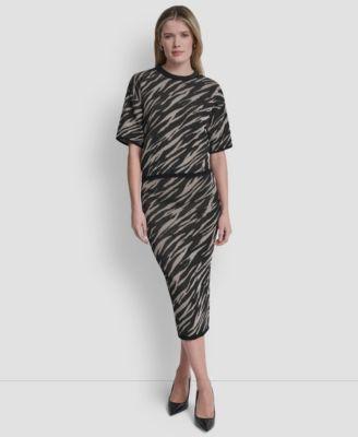 dkny womens pointelle jacquard animal print pull on sweater pointelle jacquard animal print pull on sweater skirt