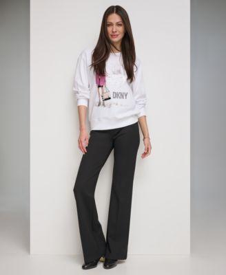 dkny womens printed front drop shoulder sweatshirt polished high waisted wide leg trousers