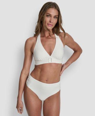 dkny womens shirred buckle front v neck halter top bottoms