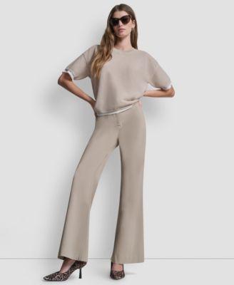 dkny womens short sleeve boxy 2 layer mesh sweater tumbled twill cargo pant