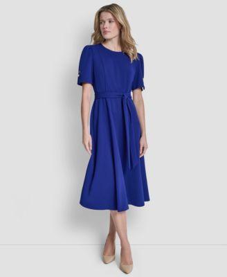 dkny womens short sleeve jewel neck midi dress