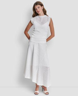 dkny womens sleeveless open textured top textured a line pull on skirt