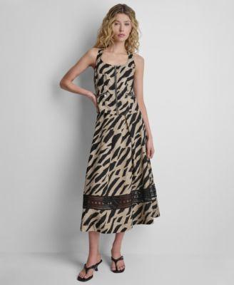 dkny womens sleeveless printed zip front top printed loop lace skirt