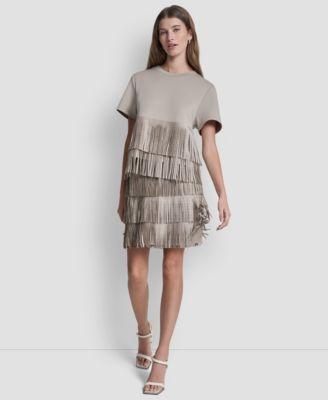 dkny womens studded fringe short sleeve t shirt studded fringe mini skirt