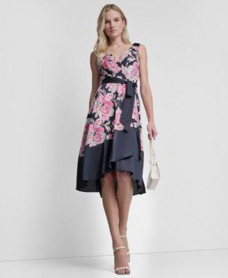 dkny womens surplice neck asymmetrical hem dress