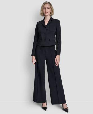 dkny womens three button notch collar jacket pintuck wide leg pants