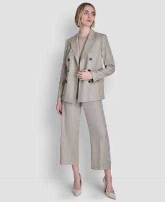 dkny womens windowpane melange double breasted jacket cropped pant woven sleeveless blouse