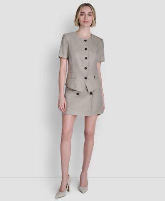 dkny womens windowpane short sleeve structured top melange skirt