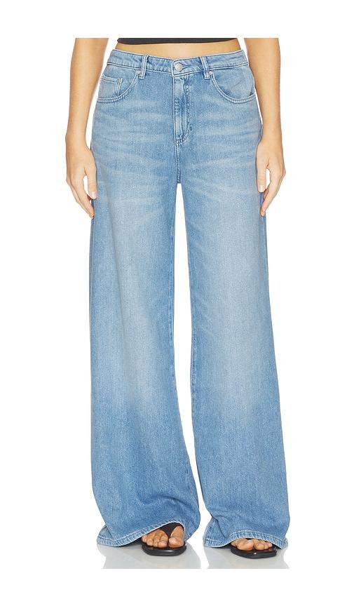 dl1961 alex aura low rise baggy wide leg jeans in blue.