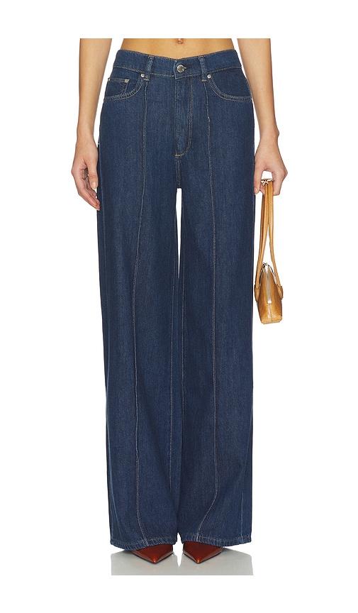 dl1961 hepburn aura high rise wide leg jeans in blue.