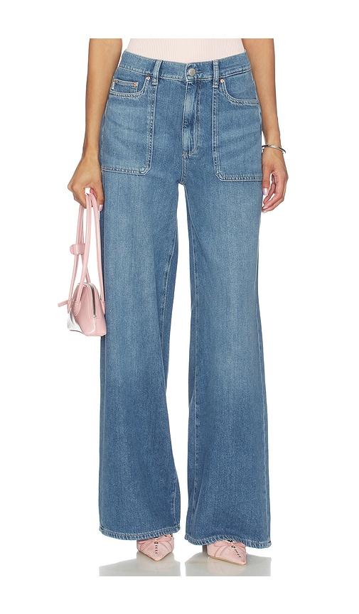 dl1961 hepburn aura high rise wide leg jeans in blue.