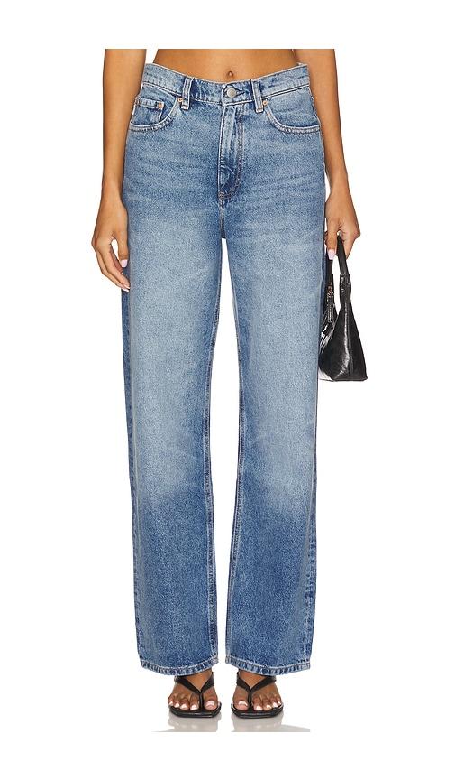dl1961 karmine high rise refined wide leg jeans in blue.