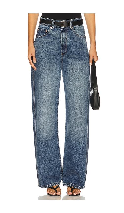 dl1961 taylor ultra high rise relaxed barrel jeans in blue.