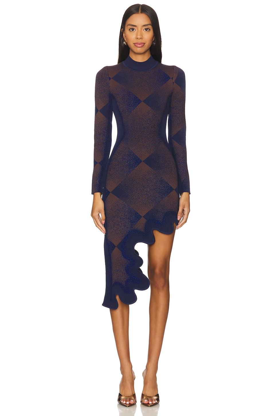 dobby long sleeve wavy plaid dress