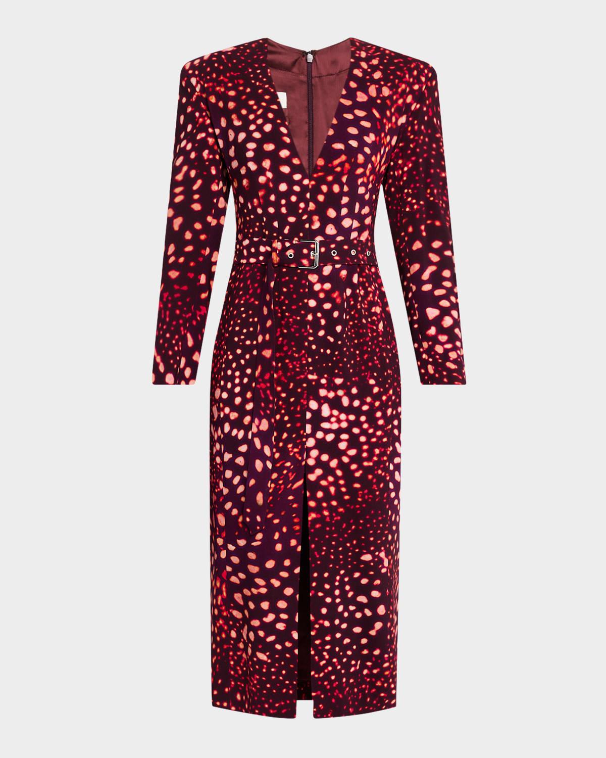dohana spot print belted midi dress