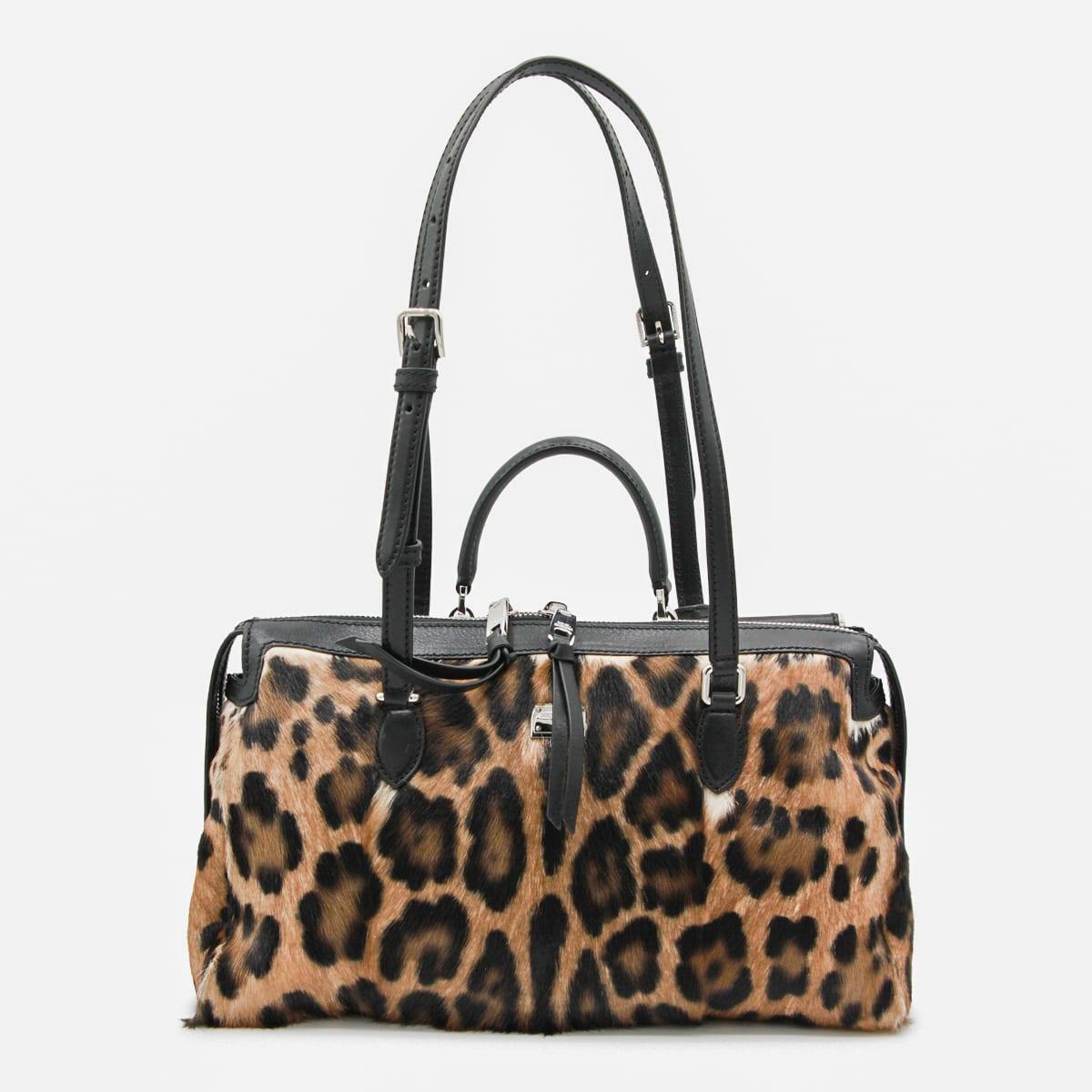 dolce & gabbana animal print leather vittoria top handle bag