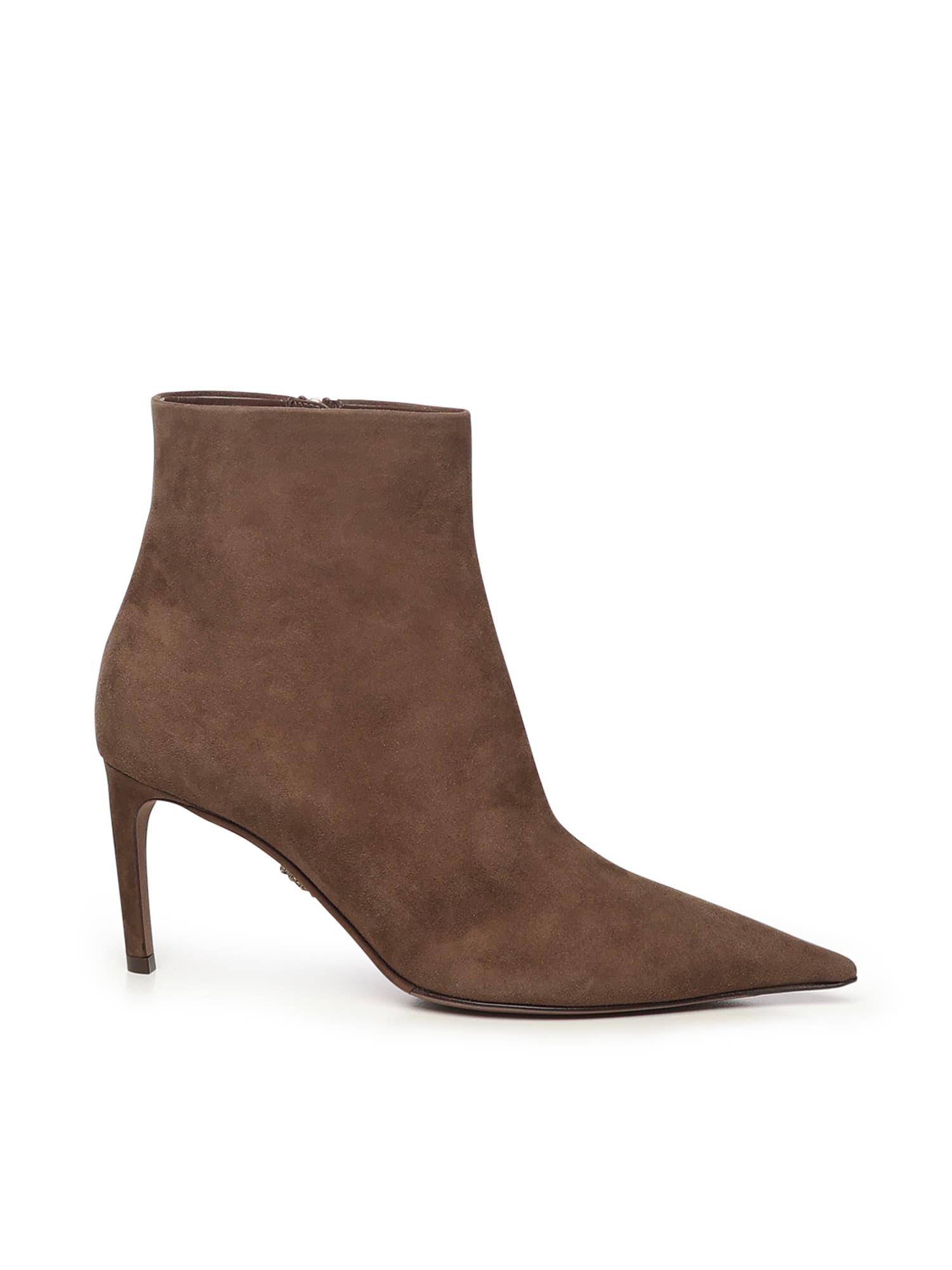 dolce & gabbana beige ankle boots with pointed toe and metallic logo in suede woman