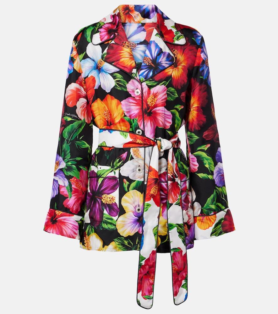 dolce & gabbana belted floral silk shirt