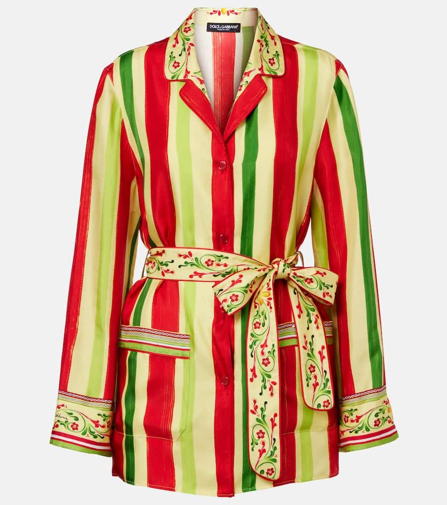 dolce & gabbana belted striped silk shirt