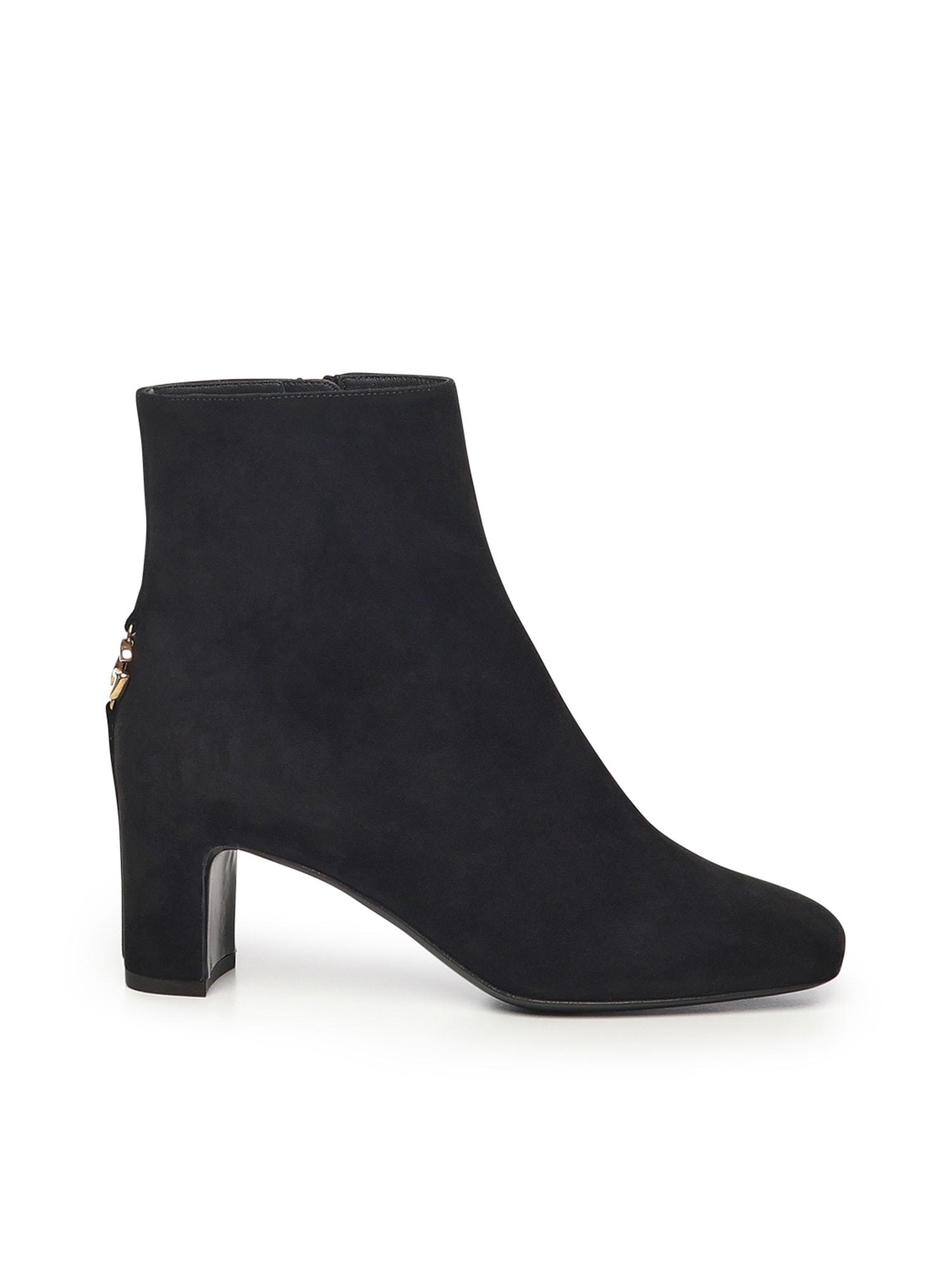 dolce & gabbana black ankle boots with dg logo plaque on the back in suede woman