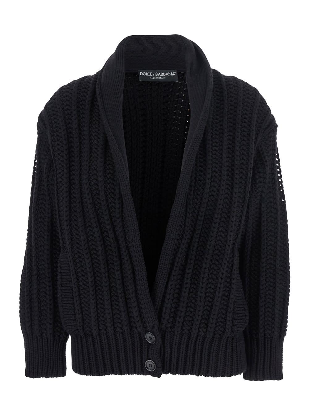 dolce & gabbana black cardigan with wide neckline on the front in virgin wool woman