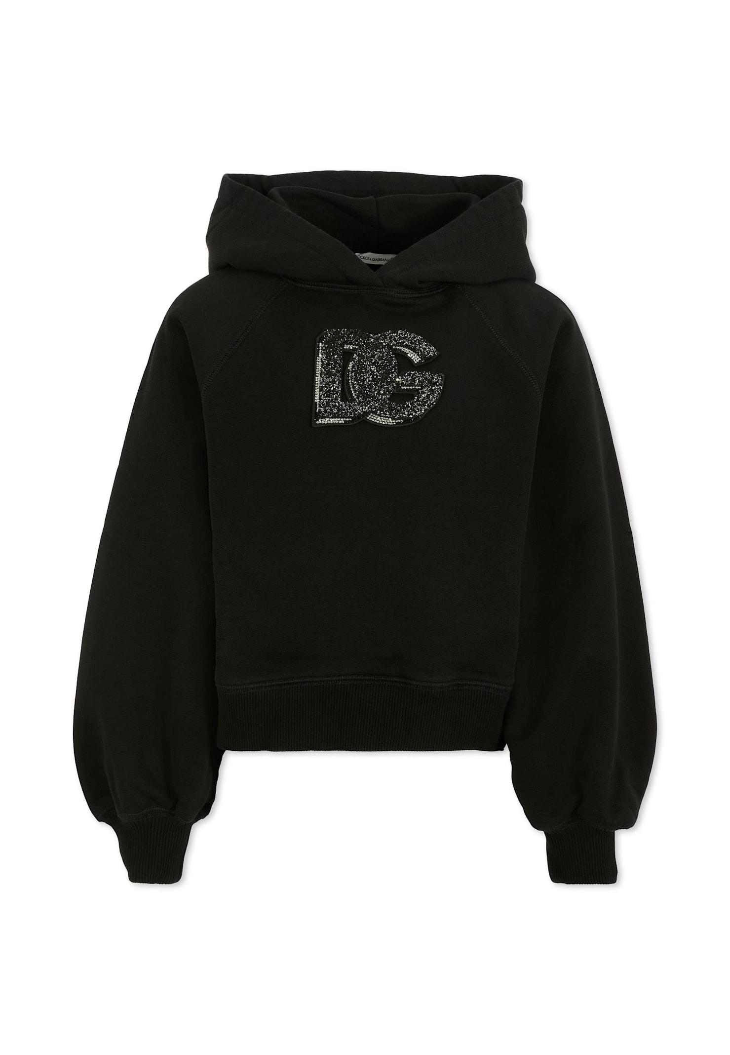 dolce & gabbana black cropped sweatshirt for girl with logo