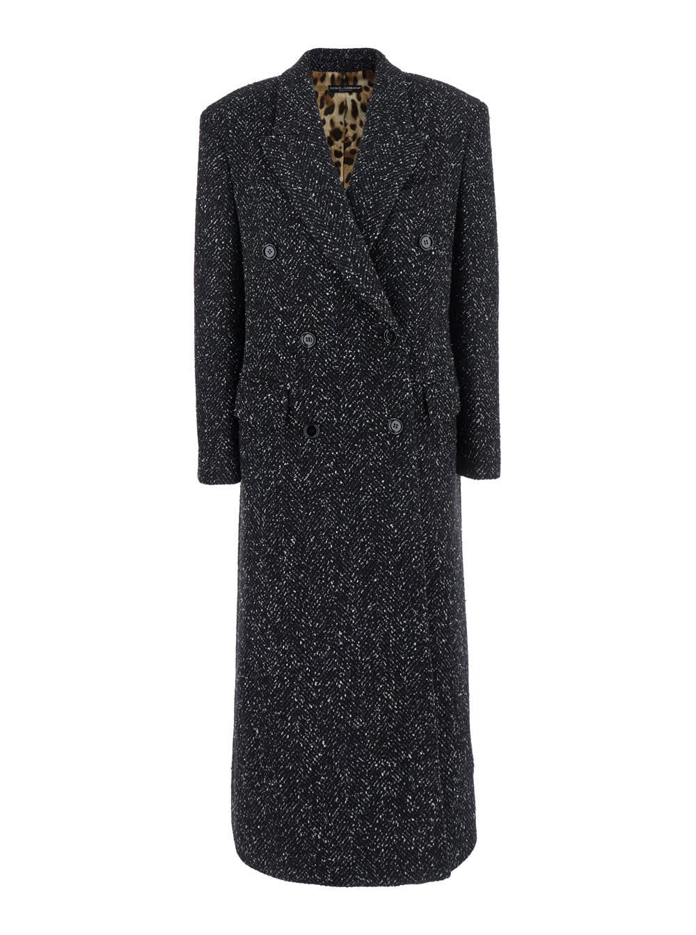 dolce & gabbana black double-breasted coat with peak revers in wool blend woman