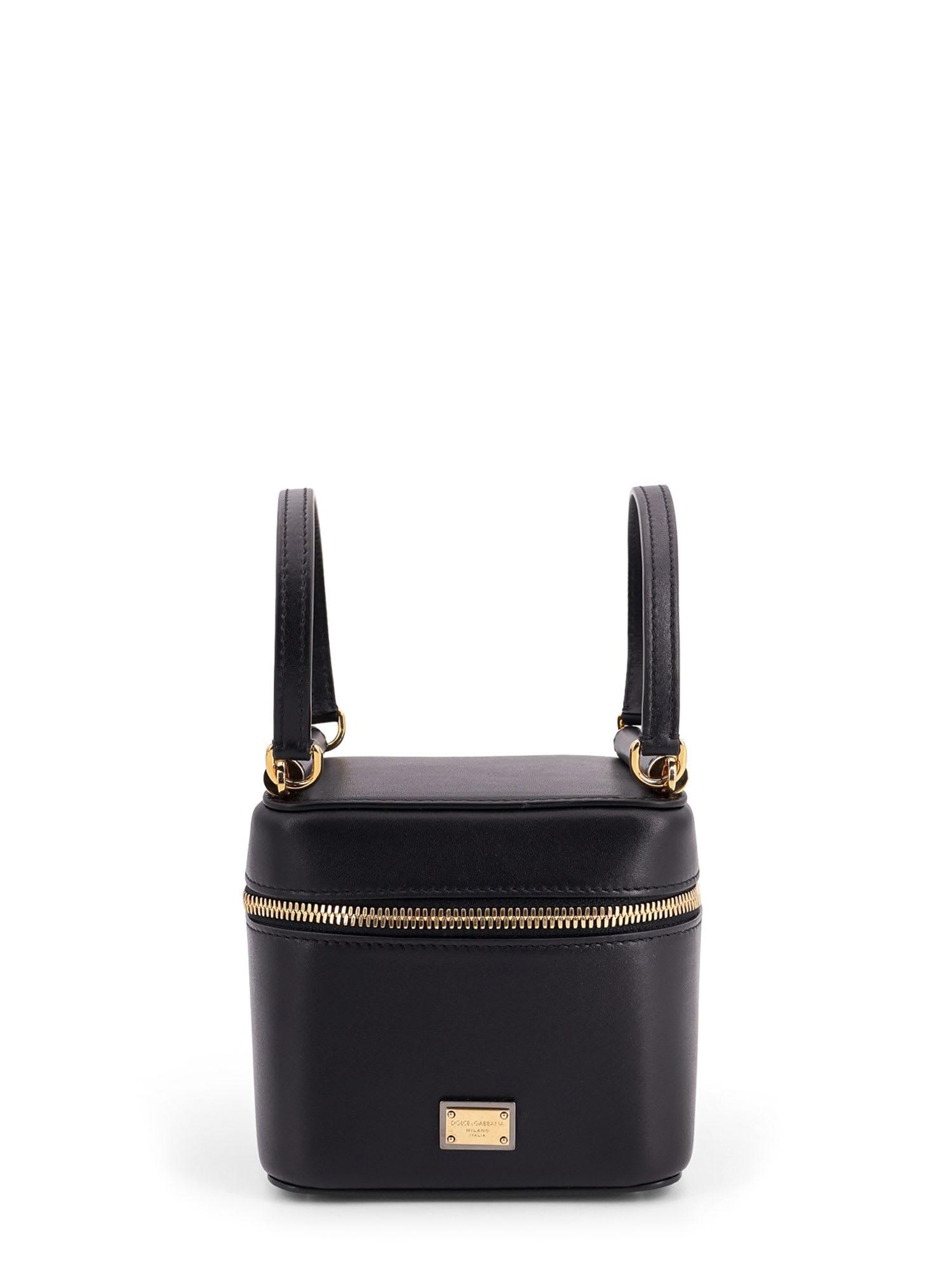 dolce & gabbana black leather sicily cube handbag
