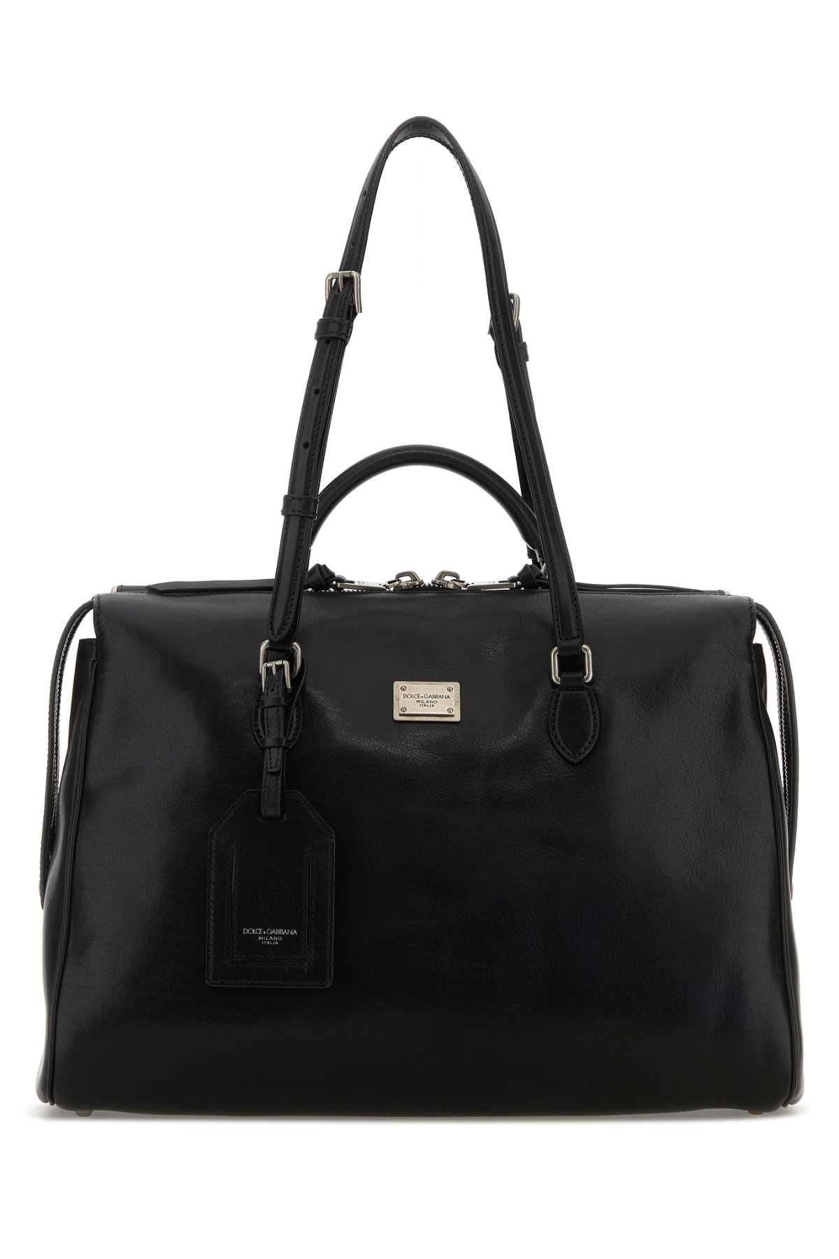 dolce & gabbana black leather vittoria handbag