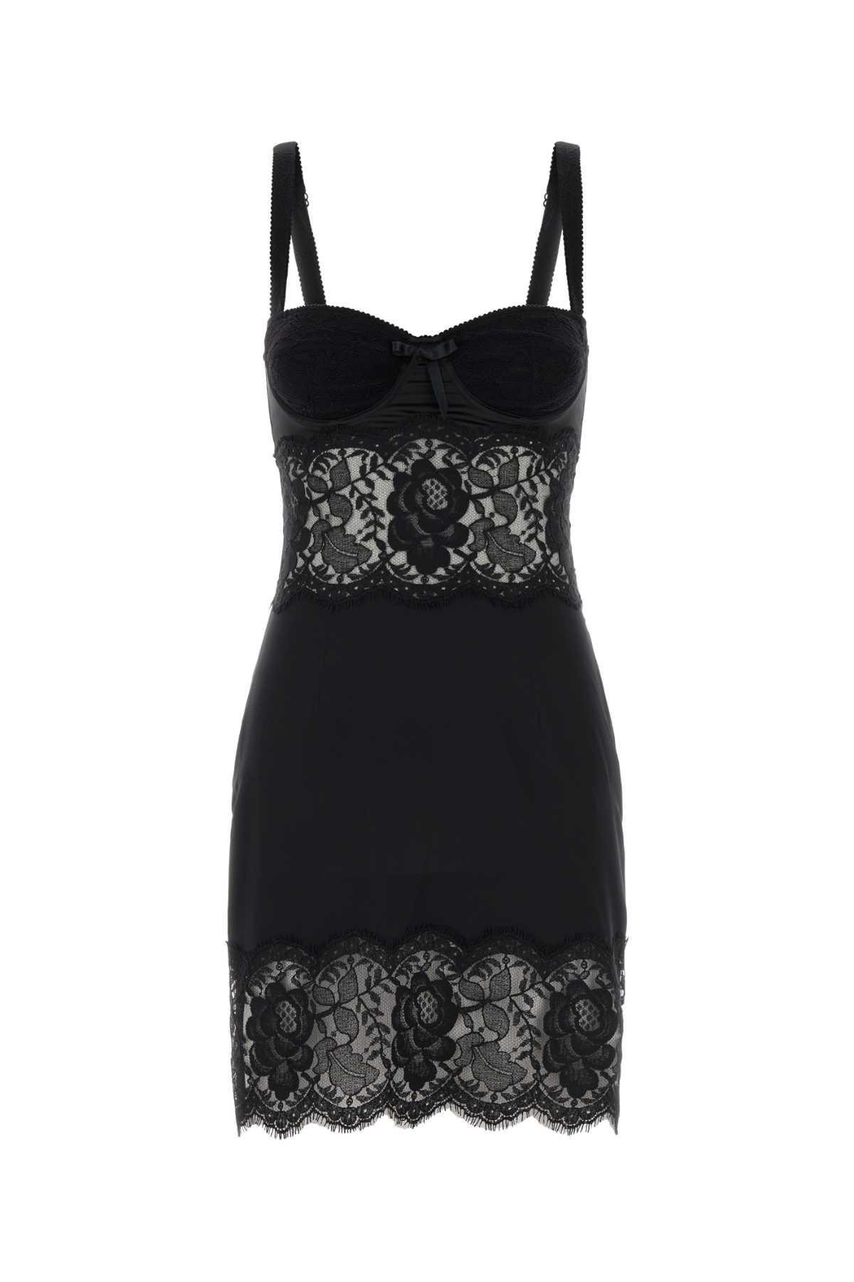 dolce & gabbana black satin and lace dress