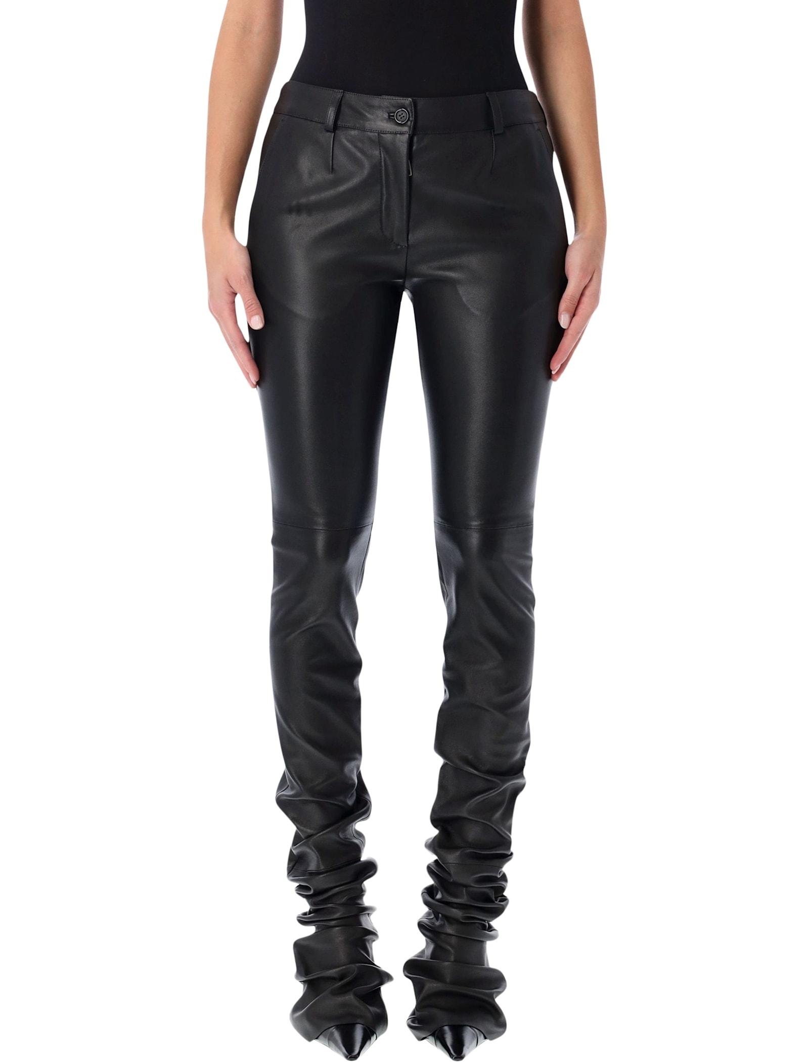 dolce & gabbana black stretch nappa leather trousers