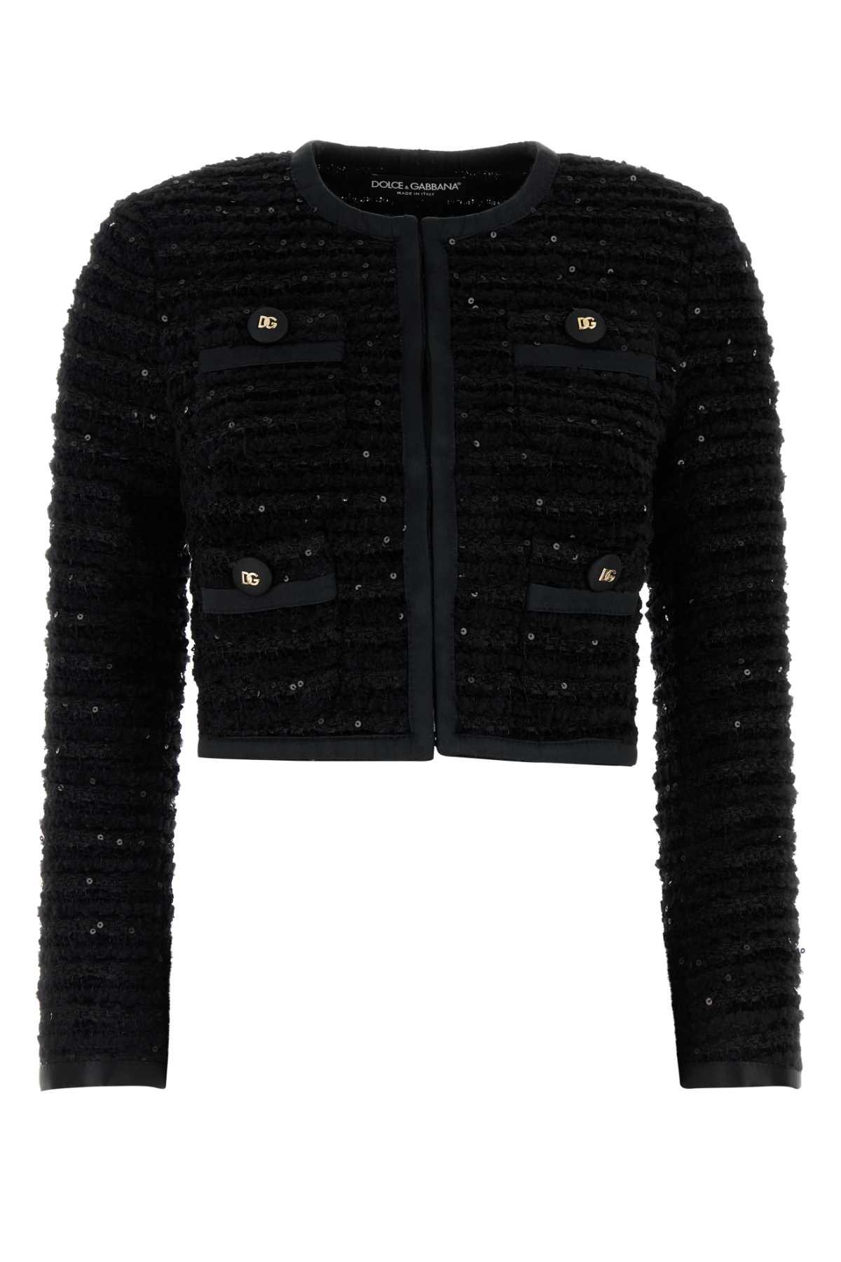 dolce & gabbana black tweed blazer