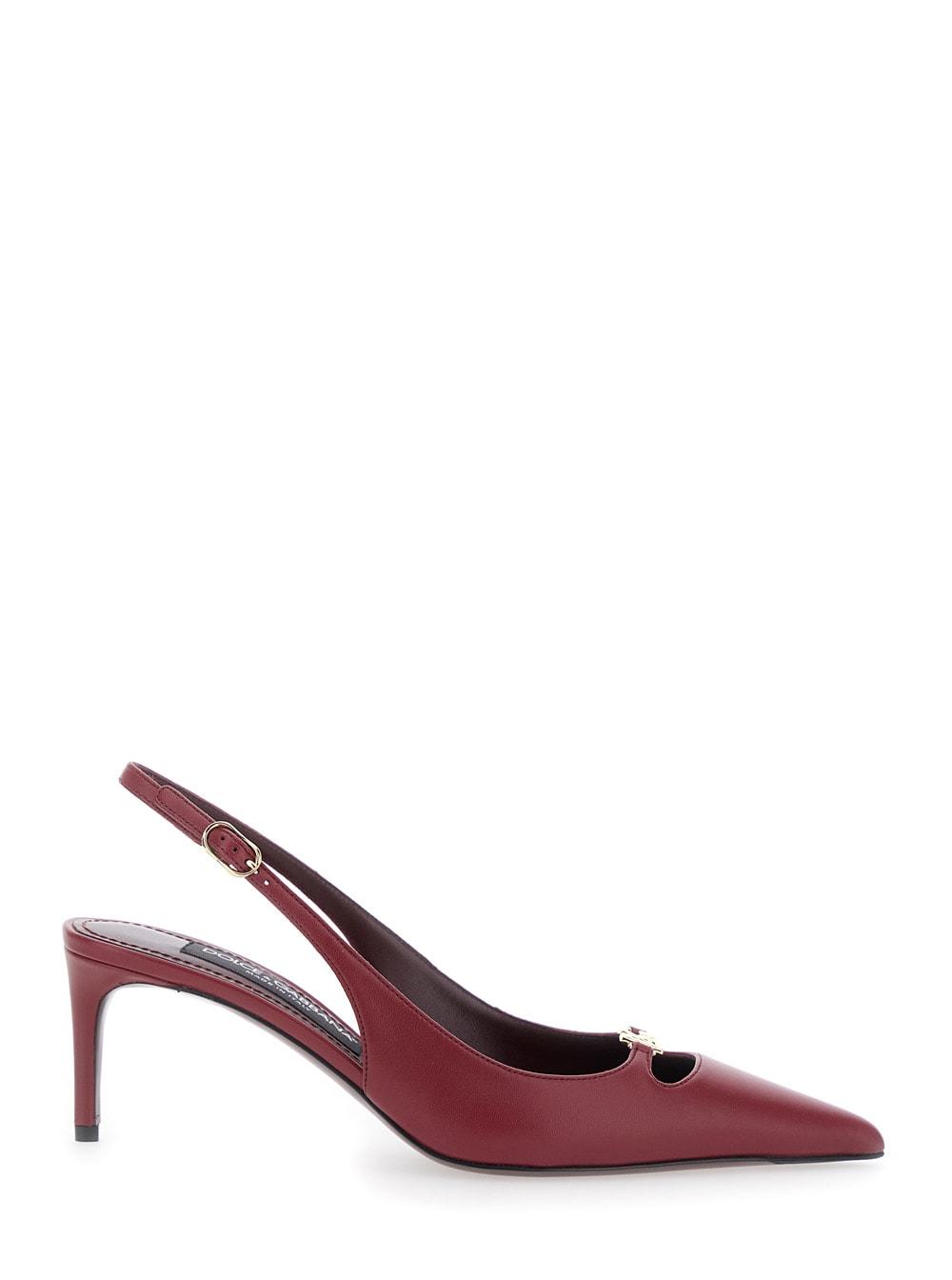 dolce & gabbana bordeaux slingback pumps with medium stiletto heel and logo plaque on the front in patent leather woman