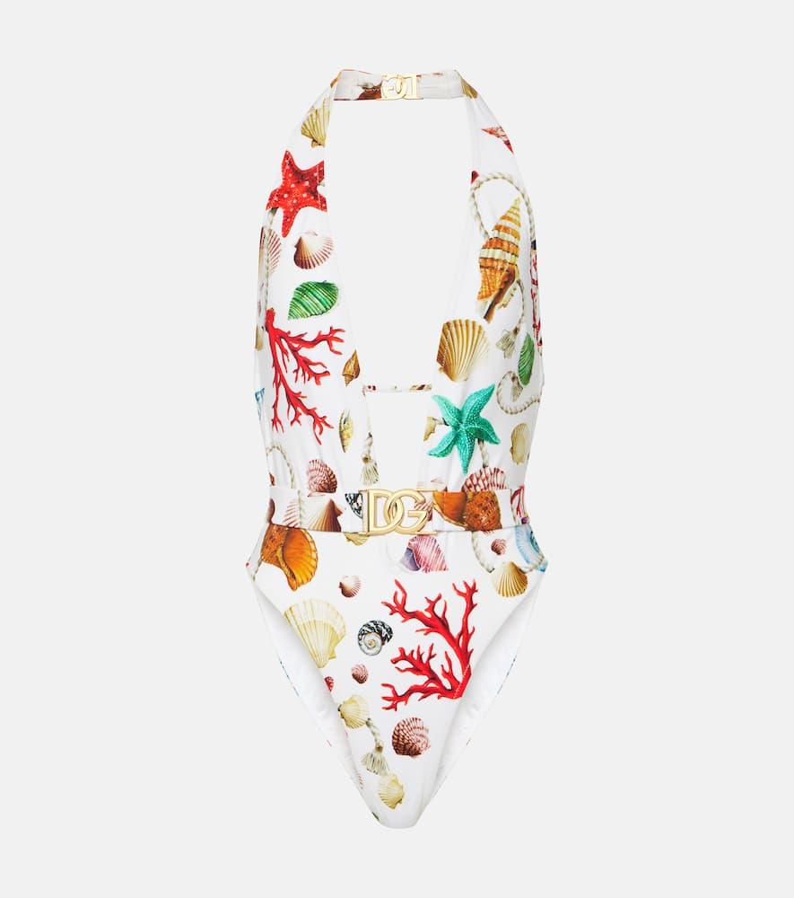 dolce & gabbana capri printed halterneck swimsuit