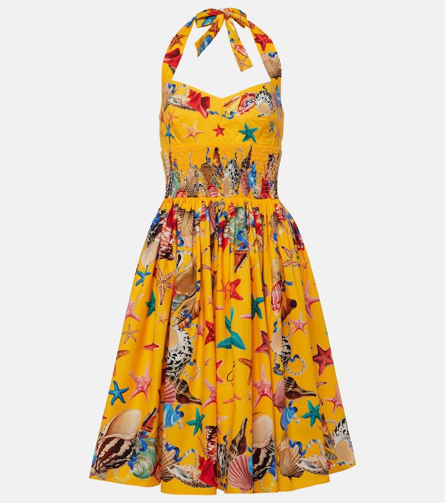 dolce & gabbana capri printed shirred cotton midi dress