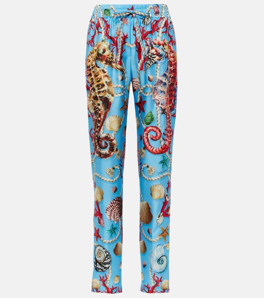 dolce & gabbana capri printed silk straight pants