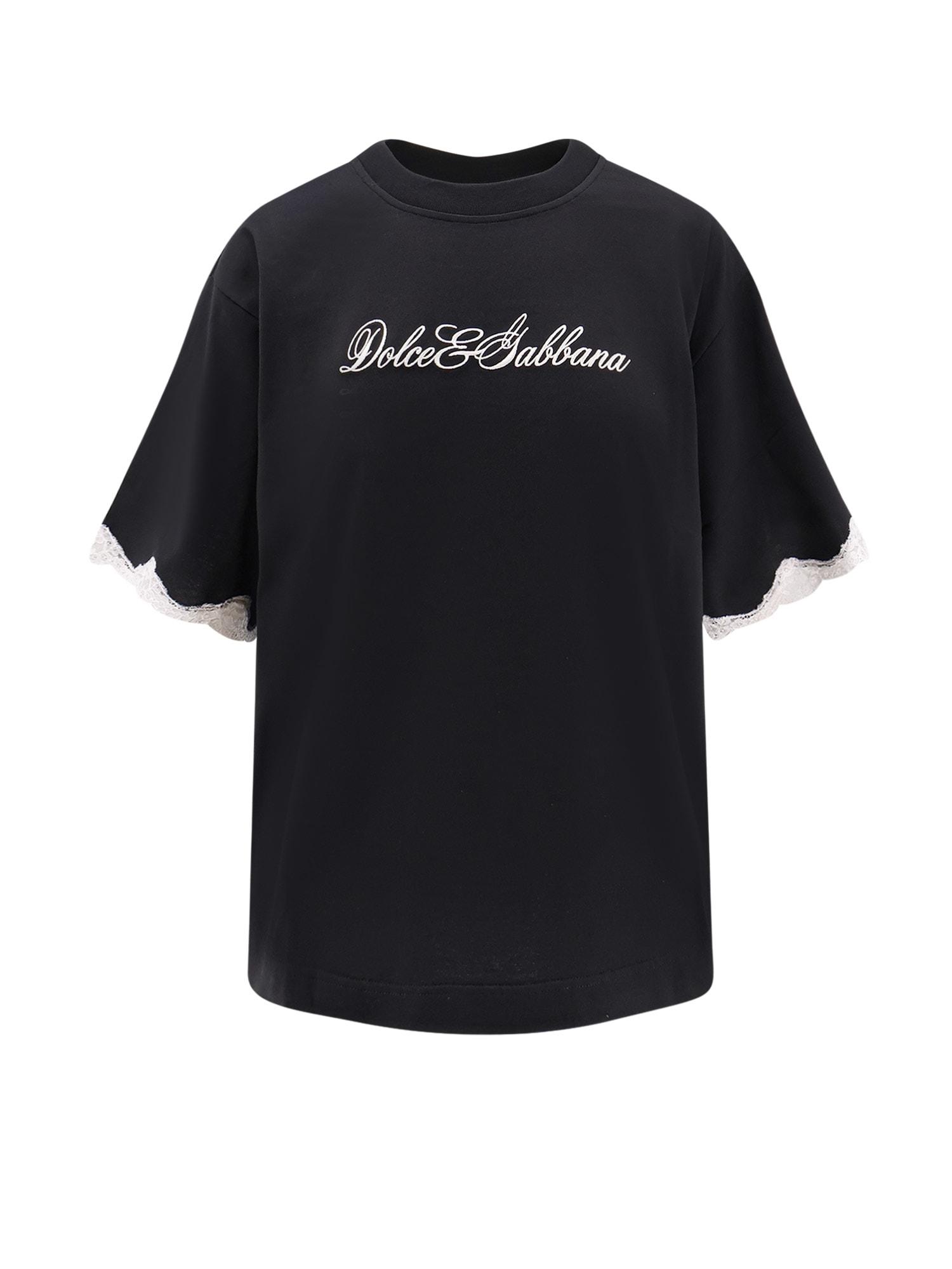 dolce & gabbana cotton t-shirt with lace details