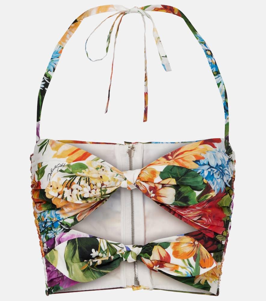 dolce & gabbana cutout floral cotton crop top