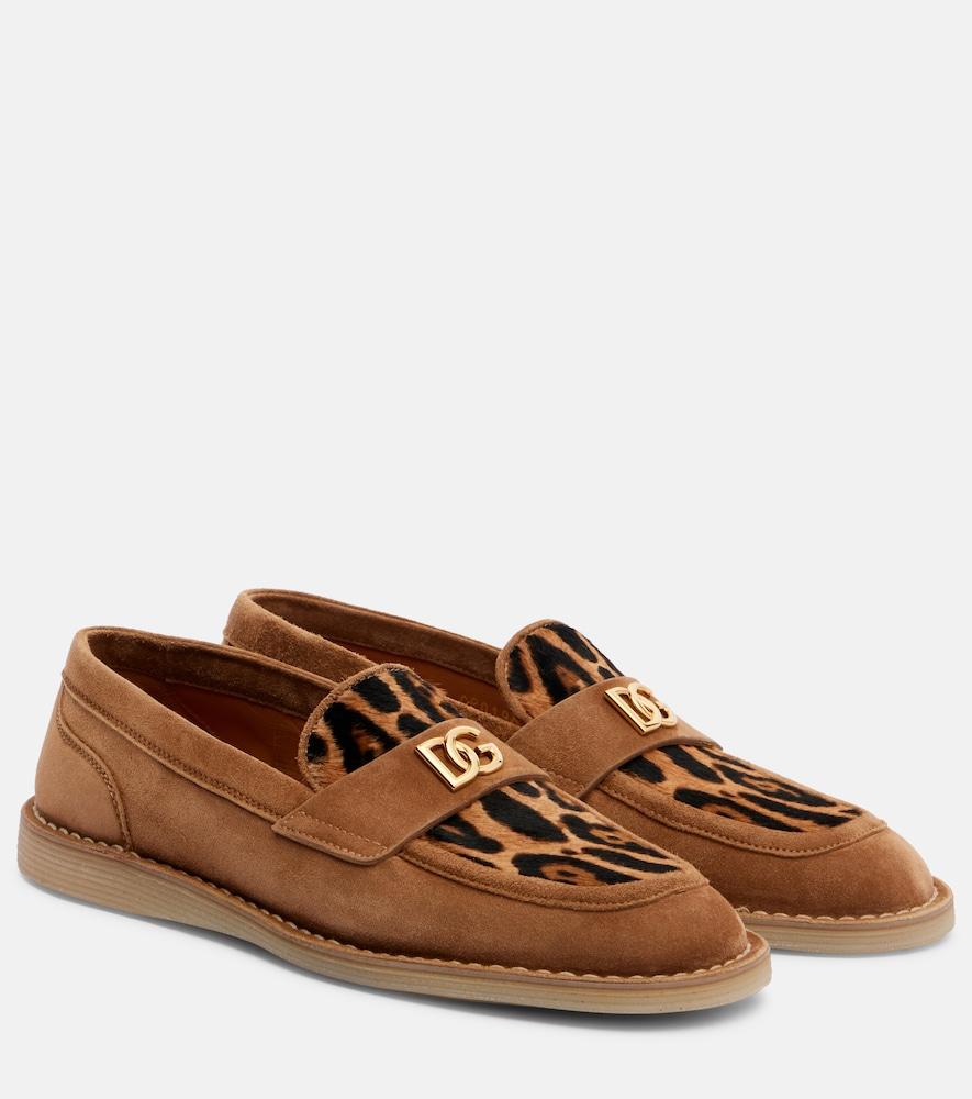 dolce & gabbana dg suede and calf hair loafers