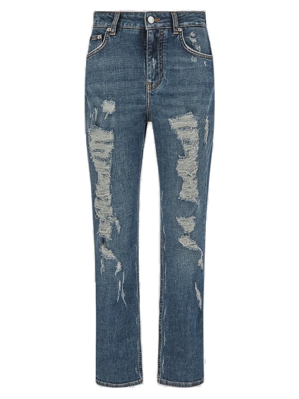dolce & gabbana distressed straight leg cropped jeans