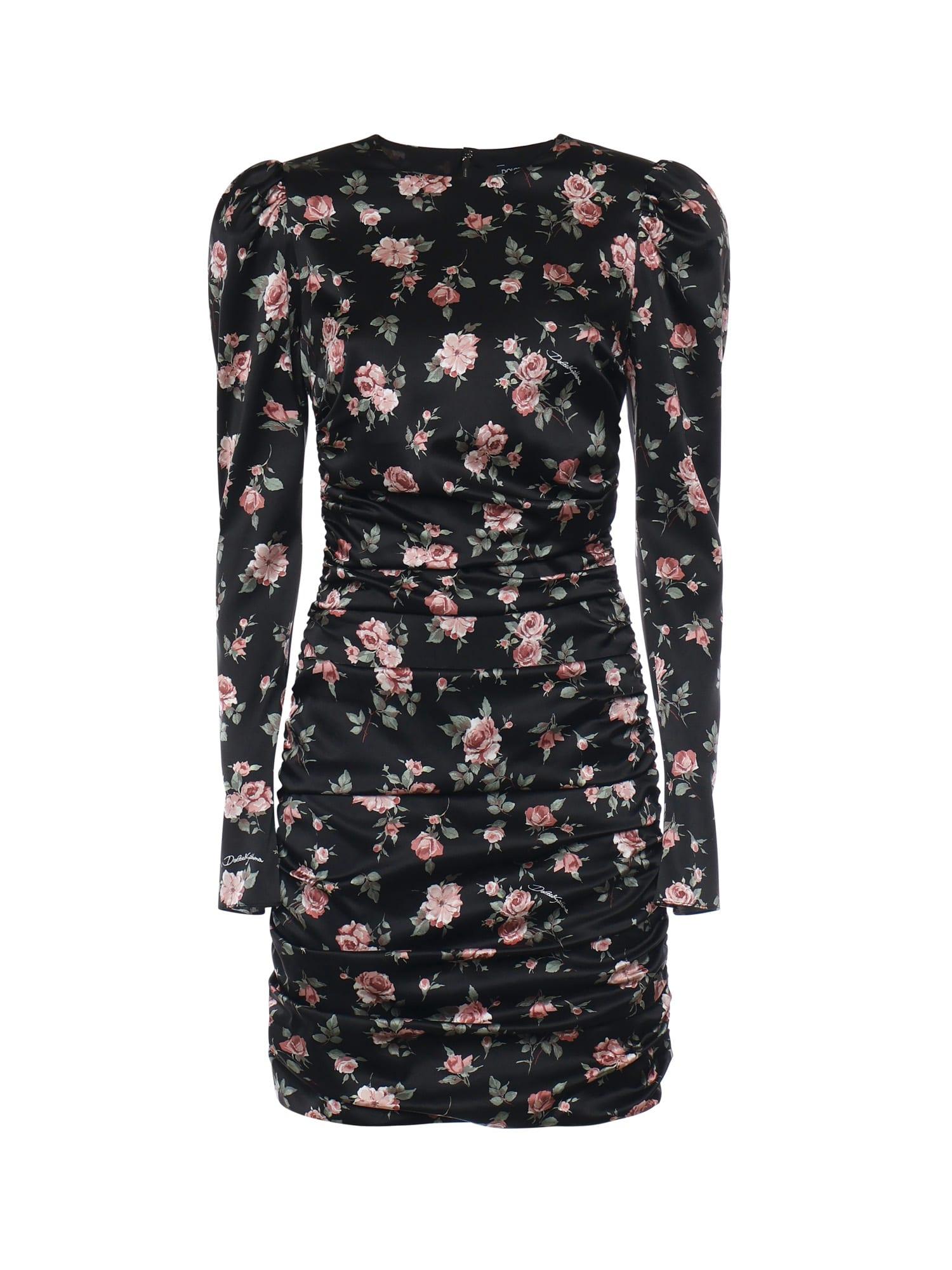 dolce & gabbana draped dress with vintage rose print