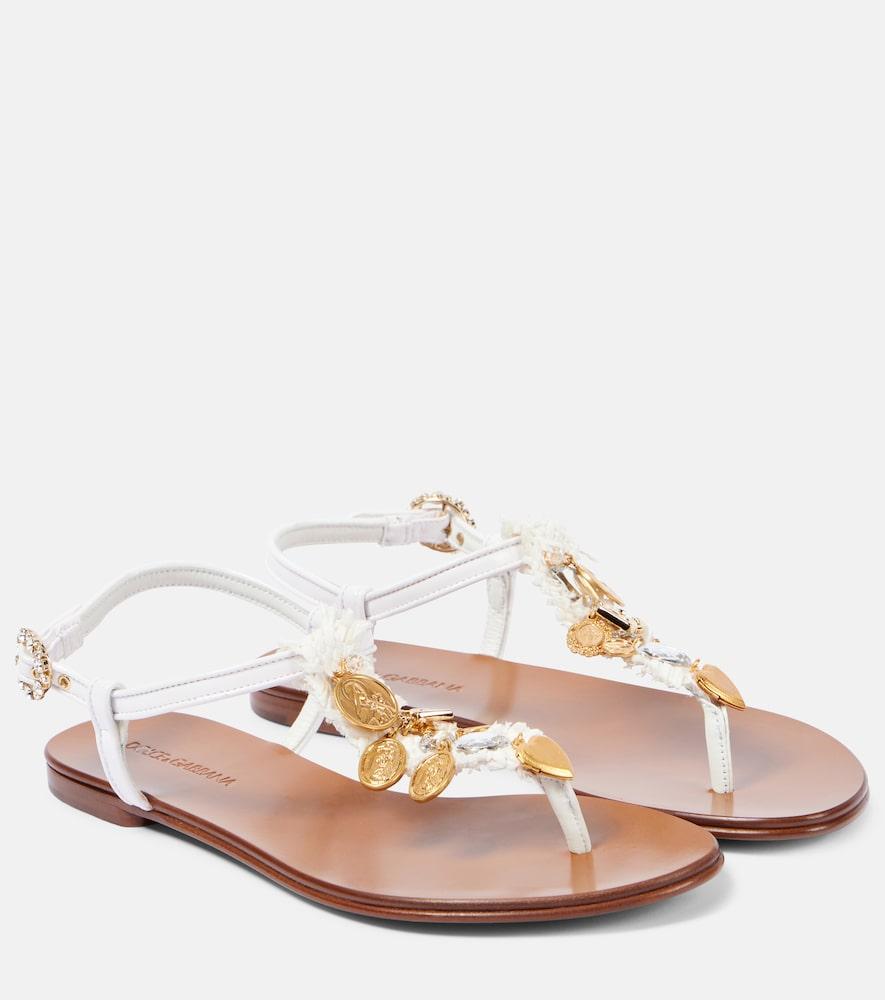 dolce & gabbana embellished leather thong sandals
